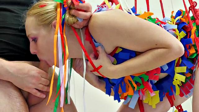 A kinky teen slut get her tight ass drilled and face slapped while being tied up and humiliated