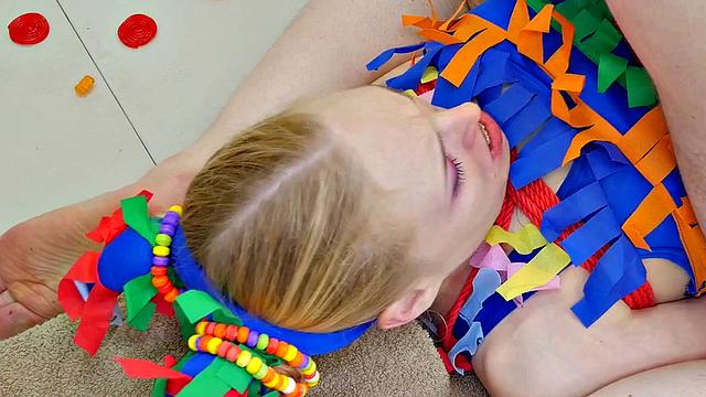 A kinky teen slut get her tight ass drilled and face slapped while being tied up and humiliated