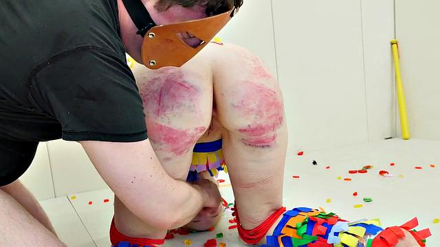 A kinky teen slut get her tight ass drilled and face slapped while being tied up and humiliated