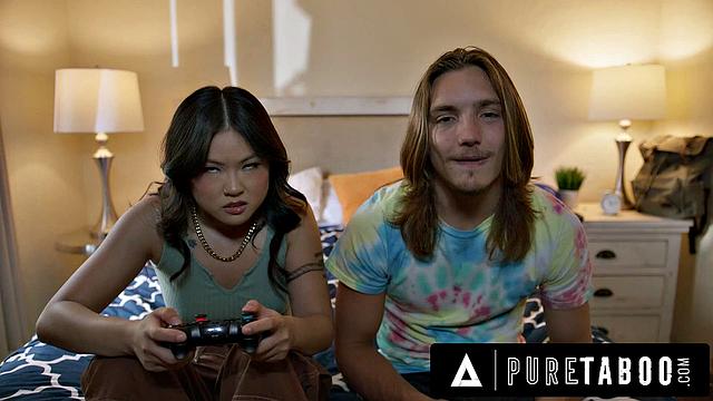 PURE TABOO Hot Asian Stepsis Lulu Chu Taunts Stepbro During Sex With Stepmom's Nudes!