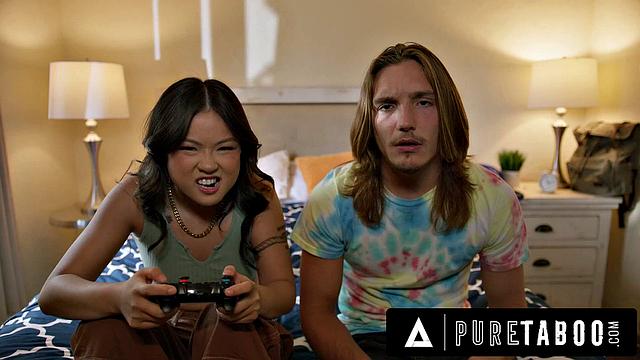 PURE TABOO Hot Asian Stepsis Lulu Chu Taunts Stepbro During Sex With Stepmom's Nudes!