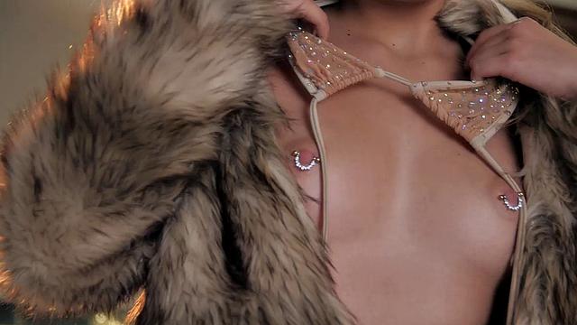 Latina Gizelle Blanco Plays with Pierced Nipples and Shows All Natural Body and Tattoos