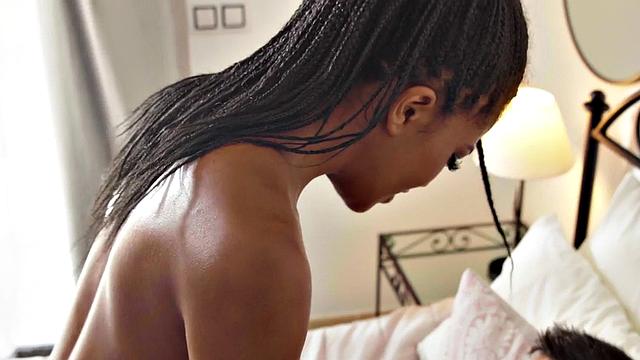 Big-titted ebony MILF riding lover's cock in hot affair