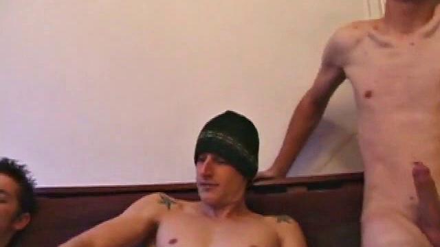 While these 4 horny friends are watching porn, their pants come off and soon each is eated on the sofa with cock in hand. Alex Taylor gets with the program and begins blowing Brady Walker, as Torque takes Casper Cox in his mouth.