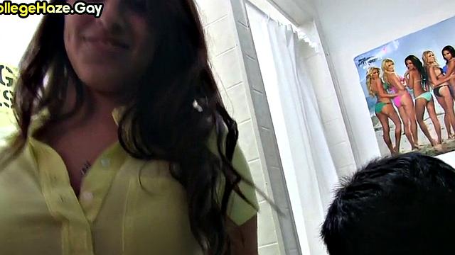 Fucked in dorm fraternity after kissing stud