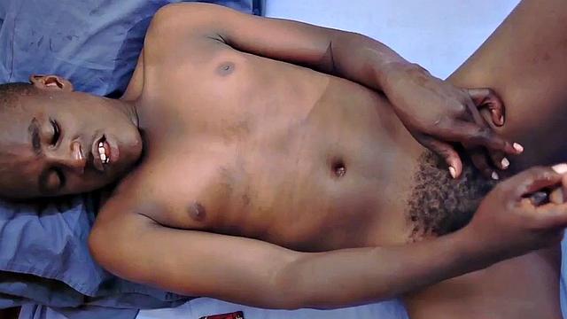 Skinny African teases while masturbating in solo