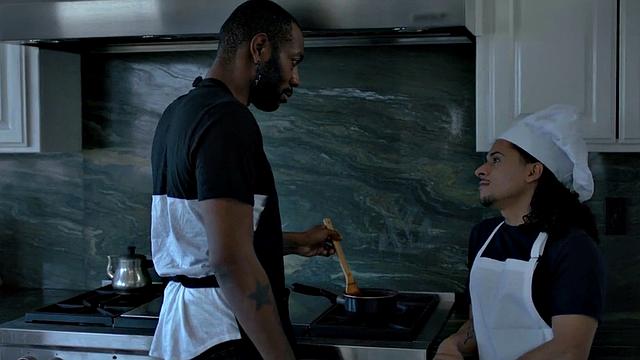 Black jock pounding twink chef on the counter