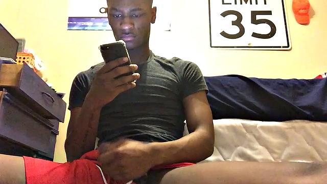 Ebony stud Chris Coleman is back for another session. This time, down on the floor, this young man delivers a hot stroke show that starts with his cock hanging out.