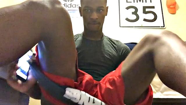 Ebony stud Chris Coleman is back for another session. This time, down on the floor, this young man delivers a hot stroke show that starts with his cock hanging out.