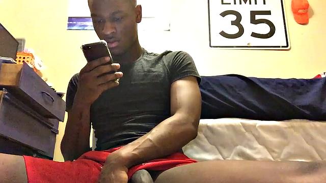 Ebony stud Chris Coleman is back for another session. This time, down on the floor, this young man delivers a hot stroke show that starts with his cock hanging out.