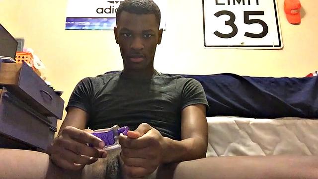 Ebony stud Chris Coleman is back for another session. This time, down on the floor, this young man delivers a hot stroke show that starts with his cock hanging out.