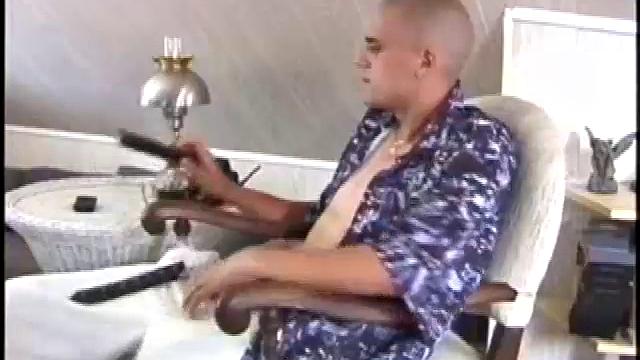 Bobby Golden's shaved head gives him a certain edginess that is softened by his beach boy look. He works up a pretty bulge before releasing his big dick