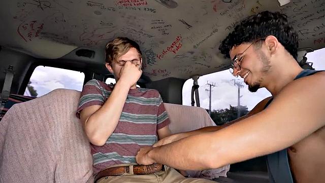 Str8 stud sucked by gay stud till cum in public van