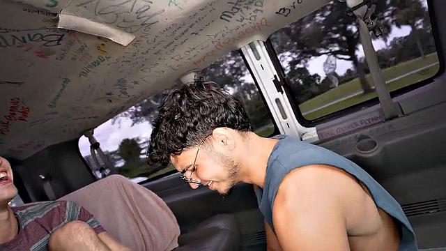 Str8 stud sucked by gay stud till cum in public van