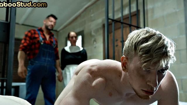 Deepthroating stepbrother creampied in jail by jock