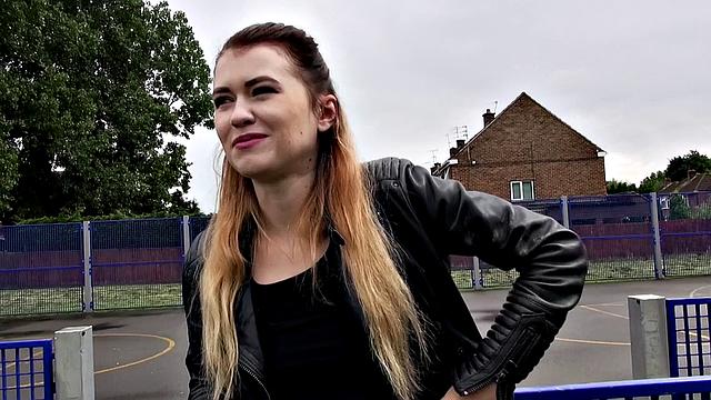 Watch Misha Cross take a massive facial outdoors in leather thong