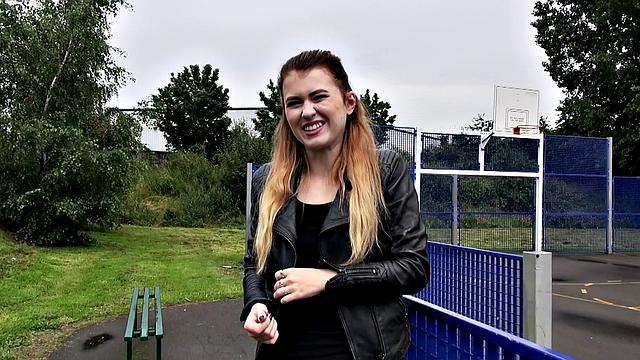 Watch Misha Cross take a massive facial outdoors in leather thong