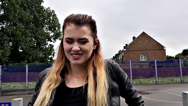 Watch Misha Cross take a massive facial outdoors in leather thong