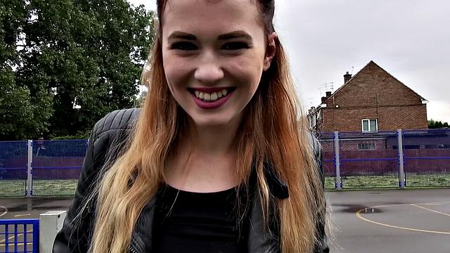 Watch Misha Cross take a massive facial outdoors in leather thong