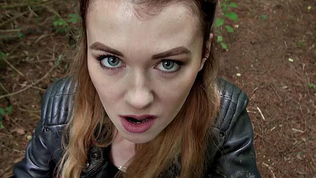 Watch Misha Cross take a massive facial outdoors in leather thong