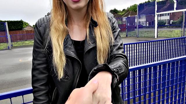 Watch Misha Cross take a massive facial outdoors in leather thong