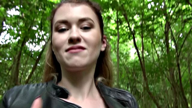 Watch Misha Cross take a massive facial outdoors in leather thong
