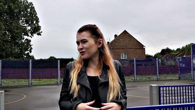 Watch Misha Cross take a massive facial outdoors in leather thong