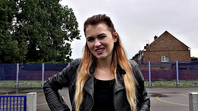 Watch Misha Cross take a massive facial outdoors in leather thong