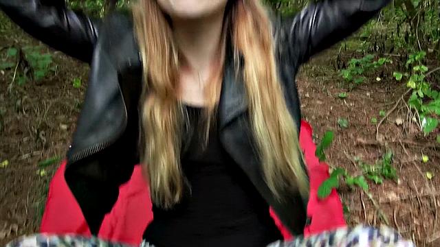 Watch Misha Cross take a massive facial outdoors in leather thong