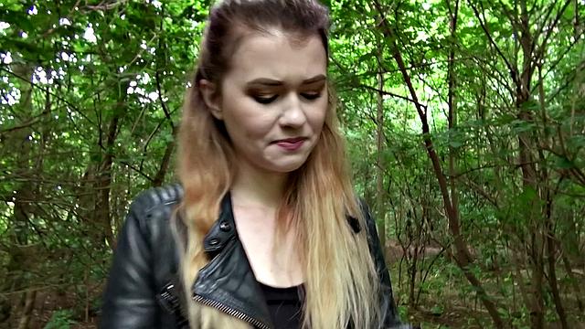 Watch Misha Cross take a massive facial outdoors in leather thong