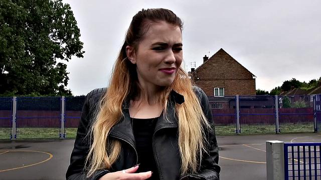 Watch Misha Cross take a massive facial outdoors in leather thong