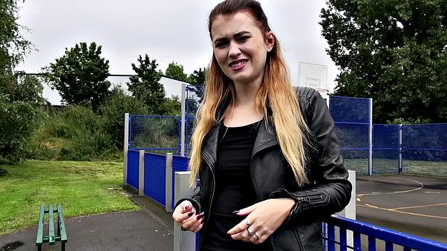 Watch Misha Cross take a massive facial outdoors in leather thong