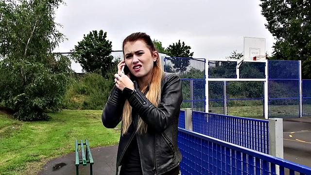 Watch Misha Cross take a massive facial outdoors in leather thong