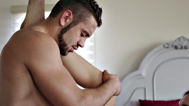 Busty tattooed shemale in bra barebacked by partner after blowjob