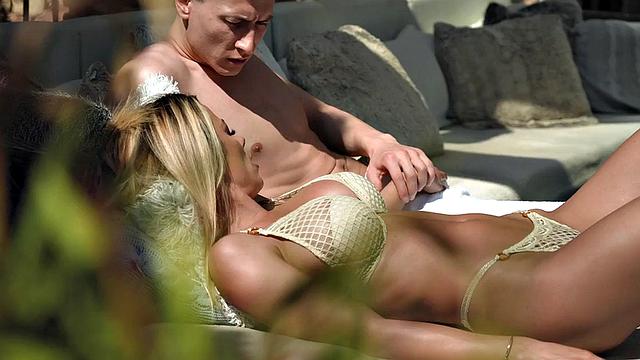 Seduced babe fucked in tight asshole by big white cock