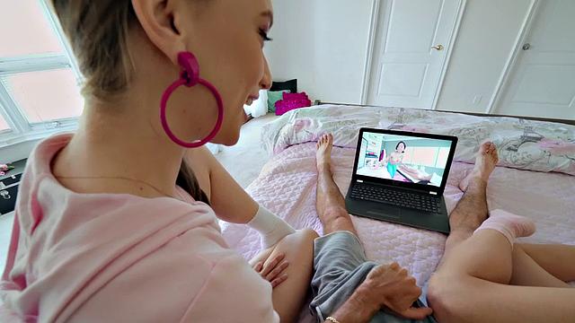 Blonde hottie in panties goes wild with pussy licking & doggystyle in movie night fantasy