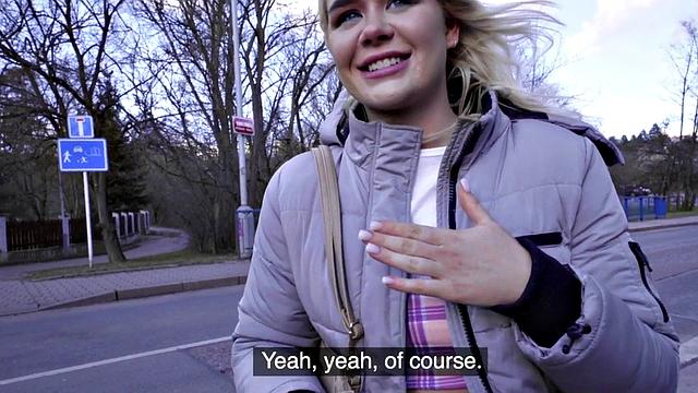 Pulled blonde cutie sucking for cash before sex