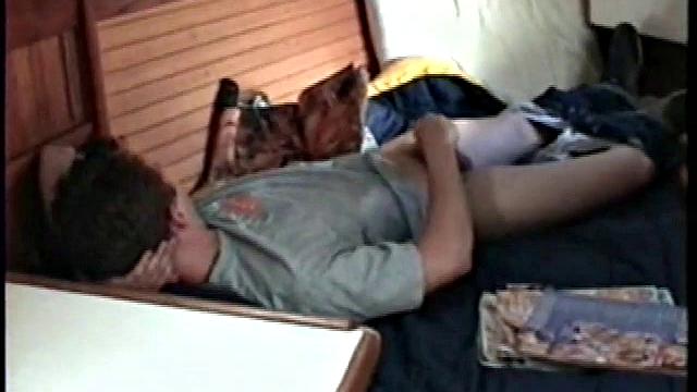 Calvin in Aft Cabin of Boat Reading Porn Magazine, Gets into Girl-on-Girl Action and Spunks Shirt