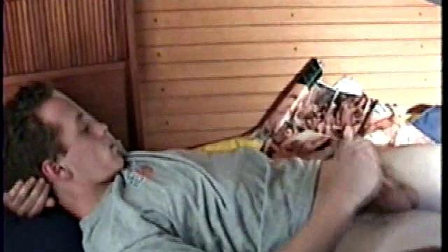 Calvin in Aft Cabin of Boat Reading Porn Magazine, Gets into Girl-on-Girl Action and Spunks Shirt