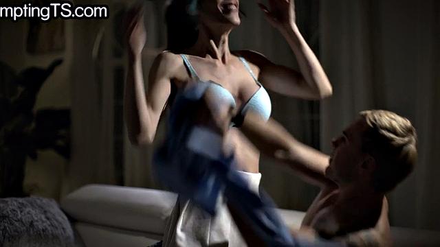 Busty inked TS barebacked by stud after cocksucking