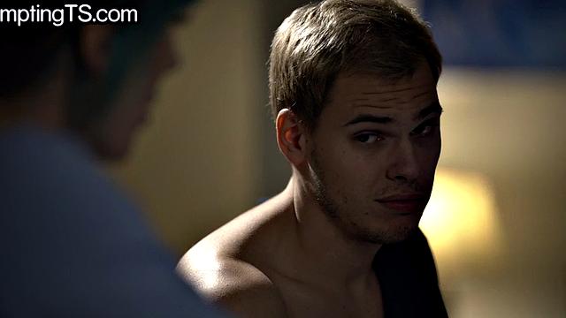 Busty inked TS barebacked by stud after cocksucking