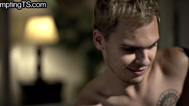 Busty inked TS barebacked by stud after cocksucking