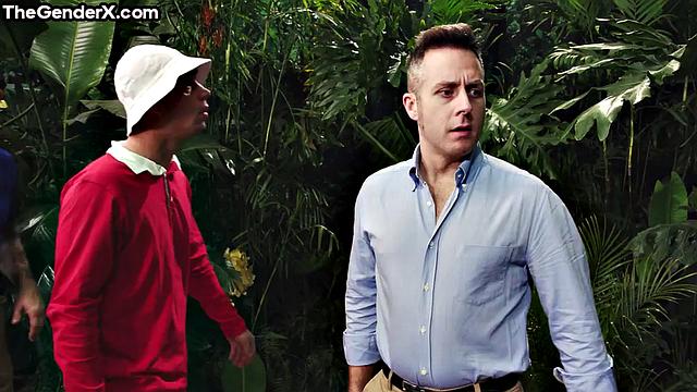 Big-titted blonde shared by 3 dicks