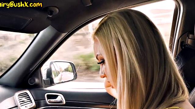 Hairy big-titted MILF rides her BF after car ride