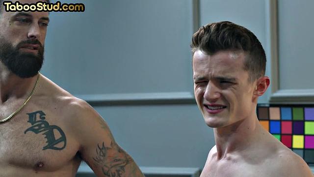 Handsome jock riding DILF lover