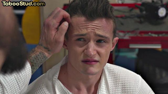 Handsome jock riding DILF lover