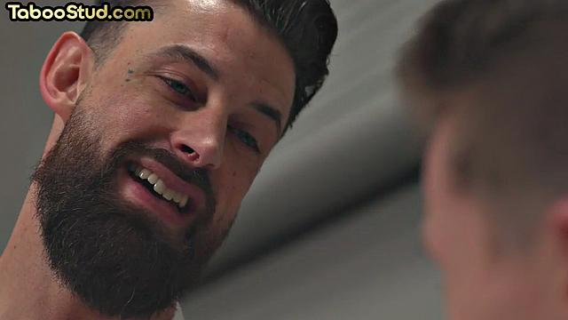 Handsome jock riding DILF lover