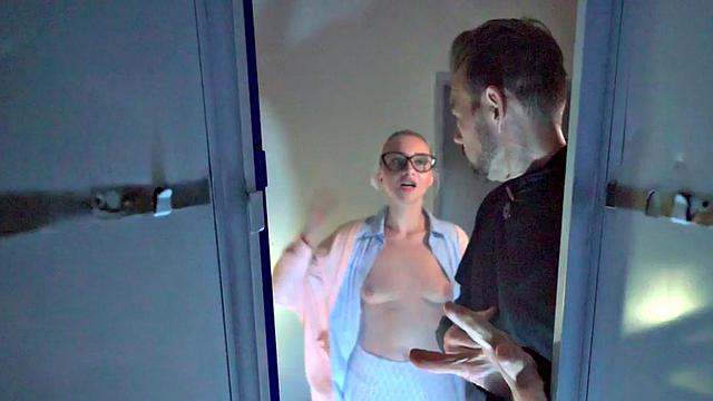 Hostel slut penetrated hard in shaved pussy