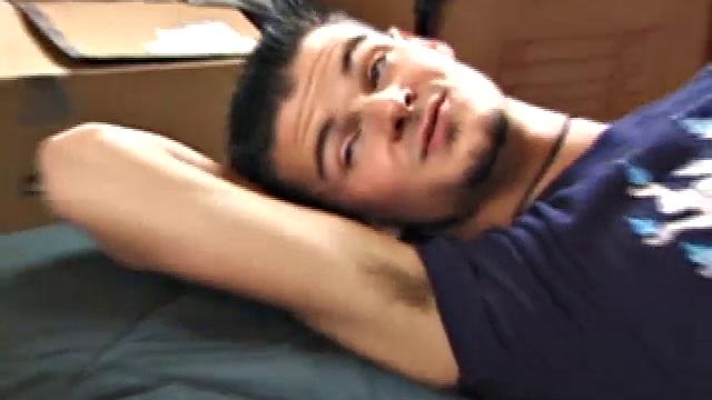 Derrick gets to work sucking straight boy Ryan, as soon as they walk in. Ryan is a little nervous and concentrates on the porn video playing, as Derrick pulls, tugs, and sucks on Ryan's cock.