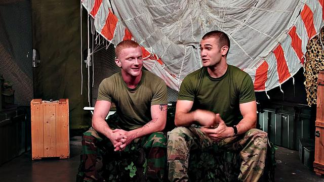 Bottom gay soldier barebacked on duty by army mate